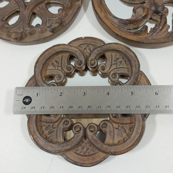Set of 3 Ornate Round Framed Mirror Wall Decor Bronze Heavy Resin 1980's 6" - Picture 5 of 6